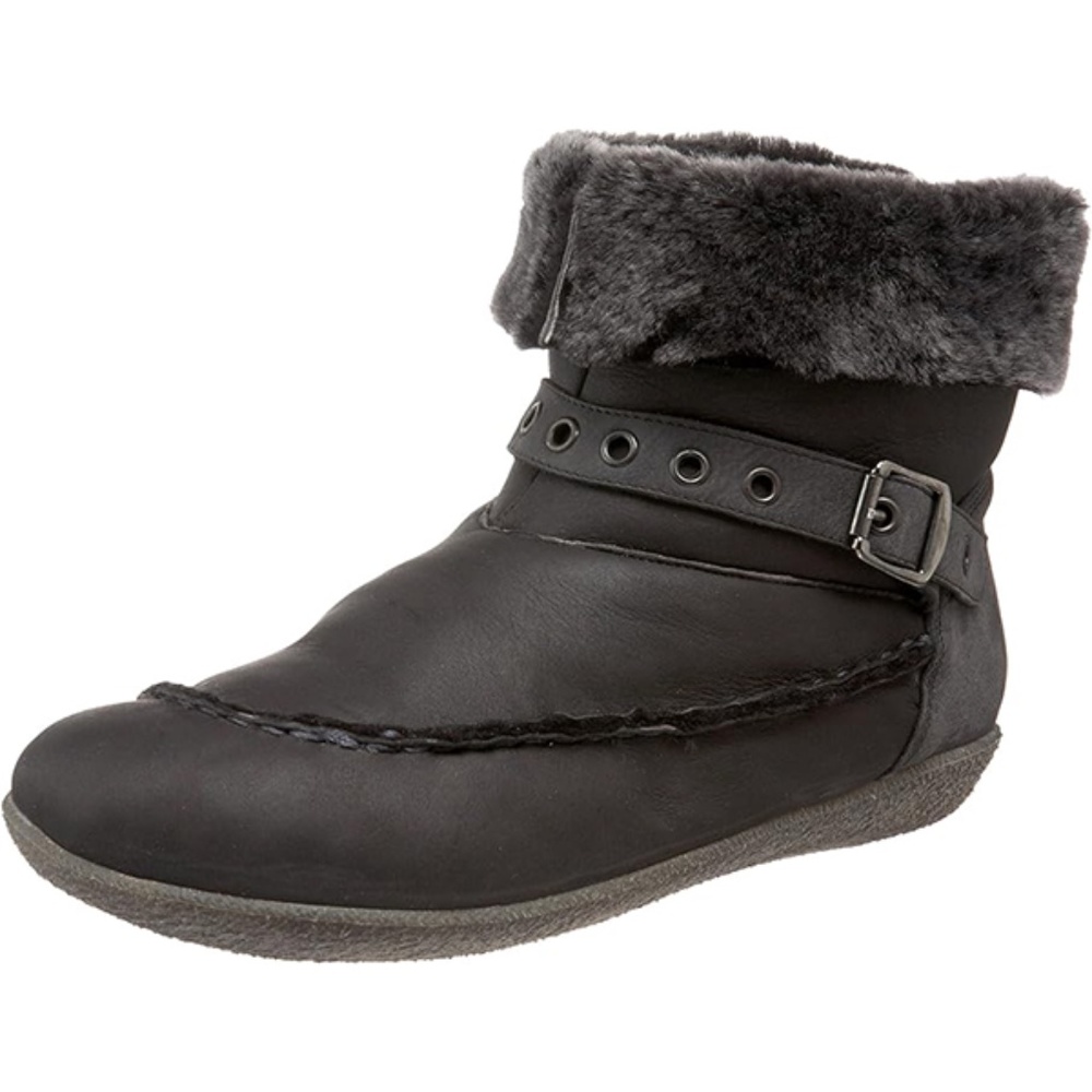 Black Ankle Boots with Faux Fur Trim